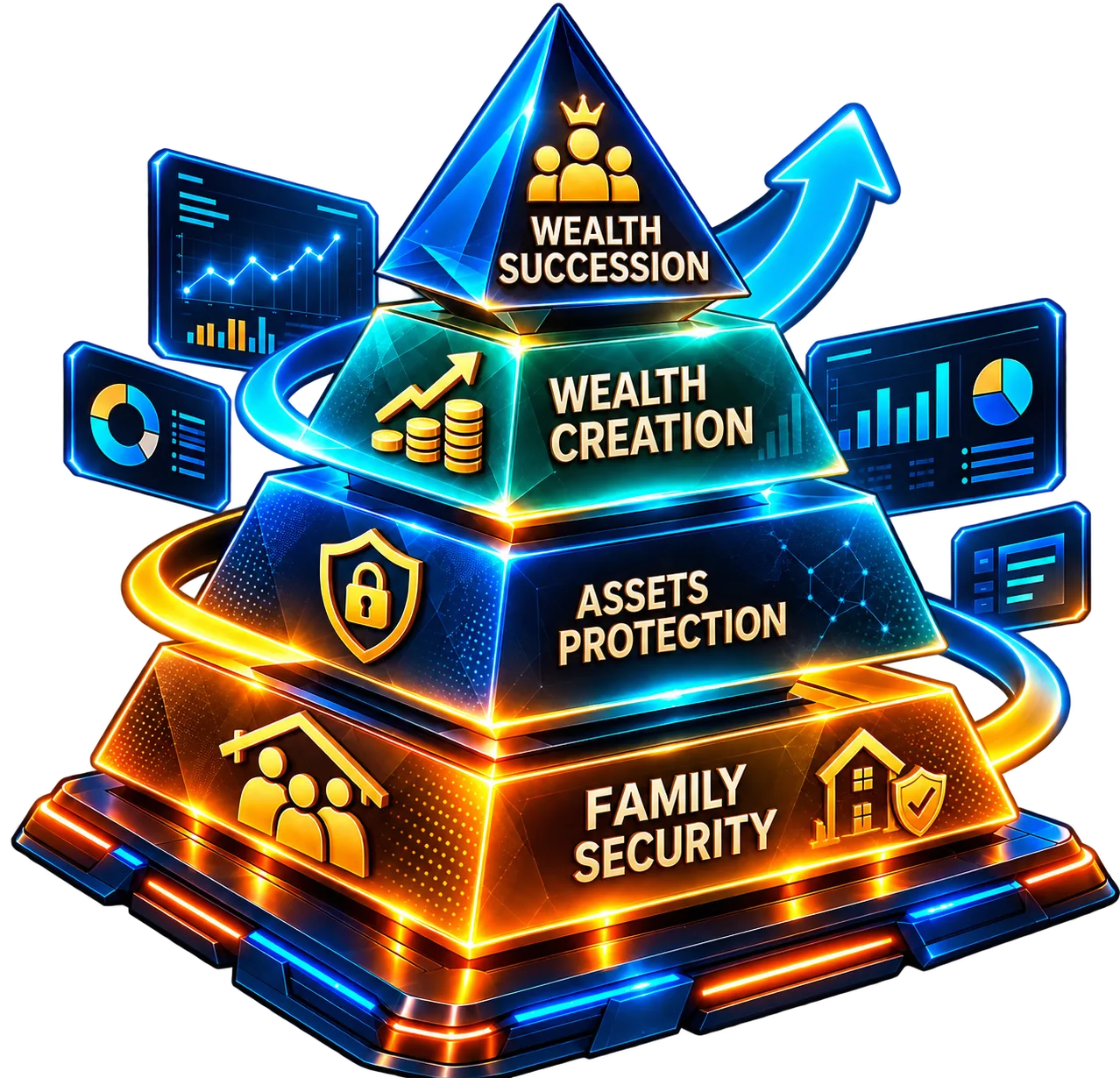 Futuristic wealth growth pyramid